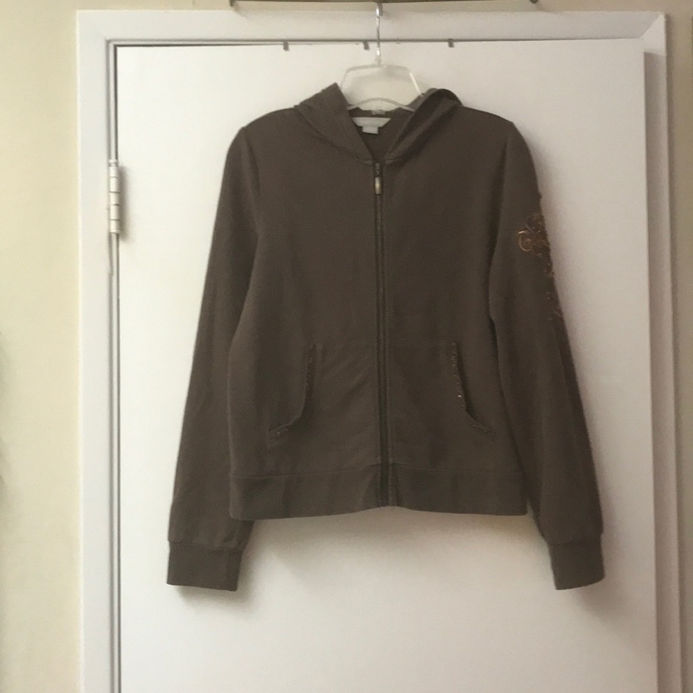 Janeville Brown Hoodie w/ Embroidery & Sequins